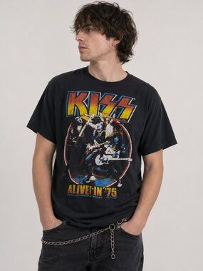 KISS Alive In ’75 Band T Shirt Large Black Graphic Rock Tour Tee 2024
